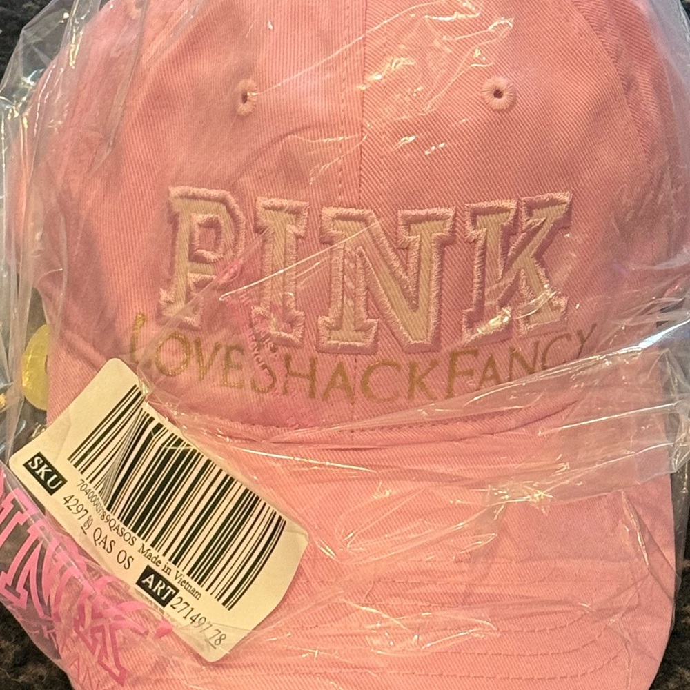 NWT LoveShackFancy X PINK Limited Edition Baseball Hat in Pink Lollipop - Picture 6 of 7